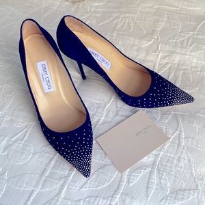 Jimmy Choo Pump in Navy Suede 133 Abel, Size 39 or 9 with 4 inch heels